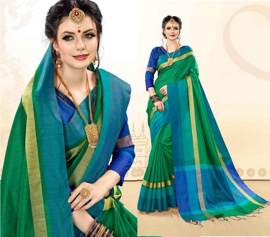 Green Colored Khadi Cotton Silk Weaving Work Saree