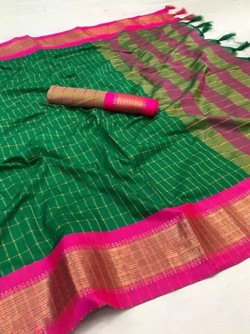 Green cotton jacquard border saree