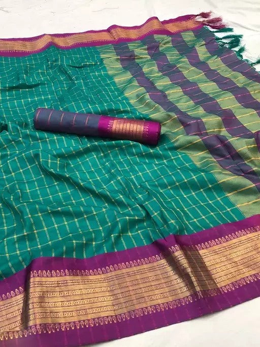 Green cotton jacquard border saree