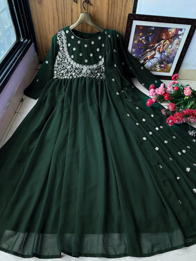 Green georgette embroidered anarkali suit