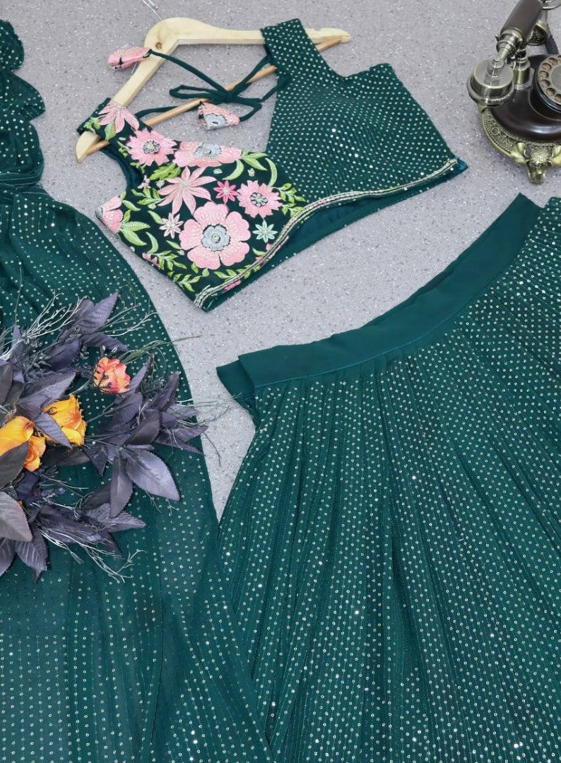 Green georgette heavy sequence embroidery work lehenga choli