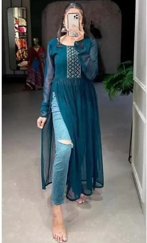 Green georgette long kurti