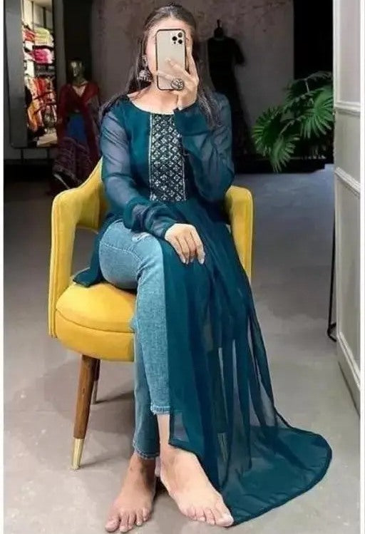 Green georgette long kurti