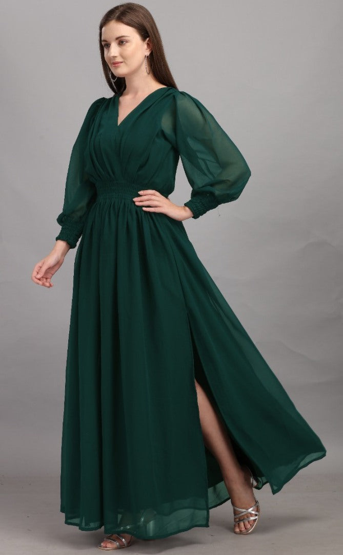 Green georgette plain gown