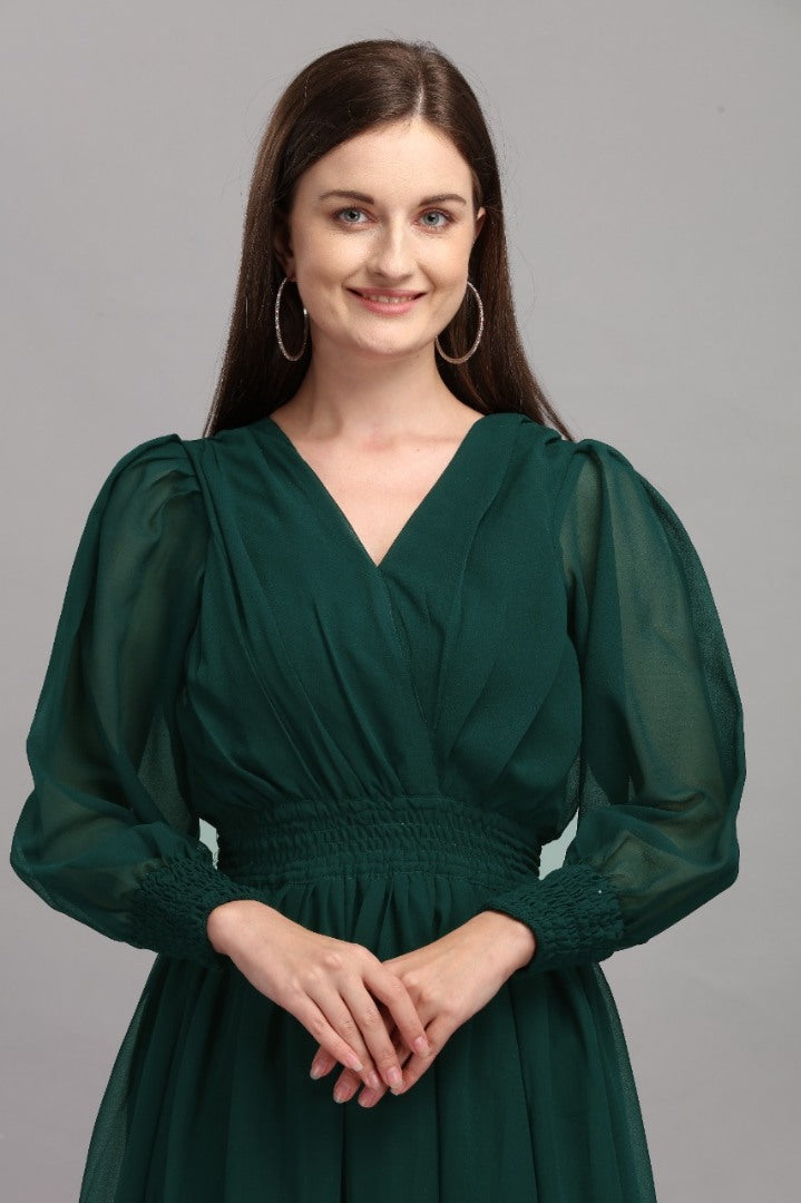 Green georgette plain gown