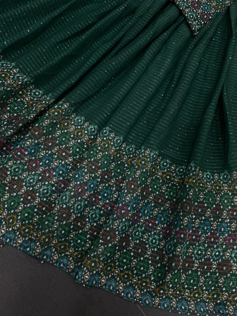 Green georgette print and sequence work lehenga suit for function