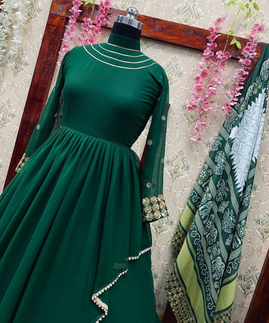 Green georgette sequence embroidered gown