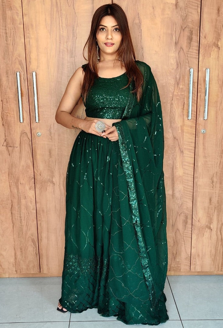 Green georgette sequence embroidered lehenga choli