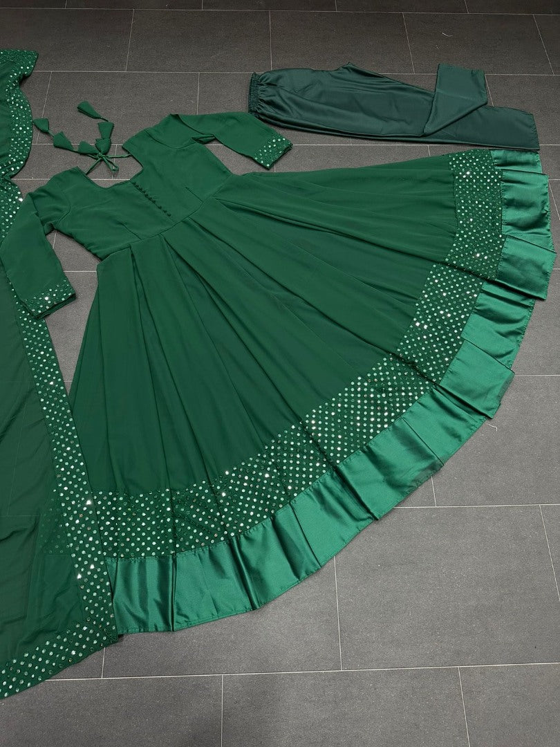 Green georgette thread embroidered party wear anarkali suit