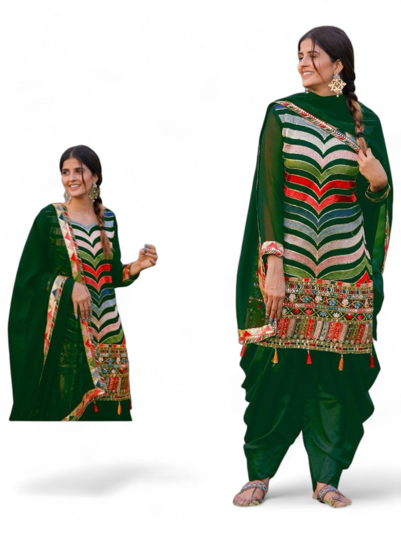 Green heavy punjabi patiala suit