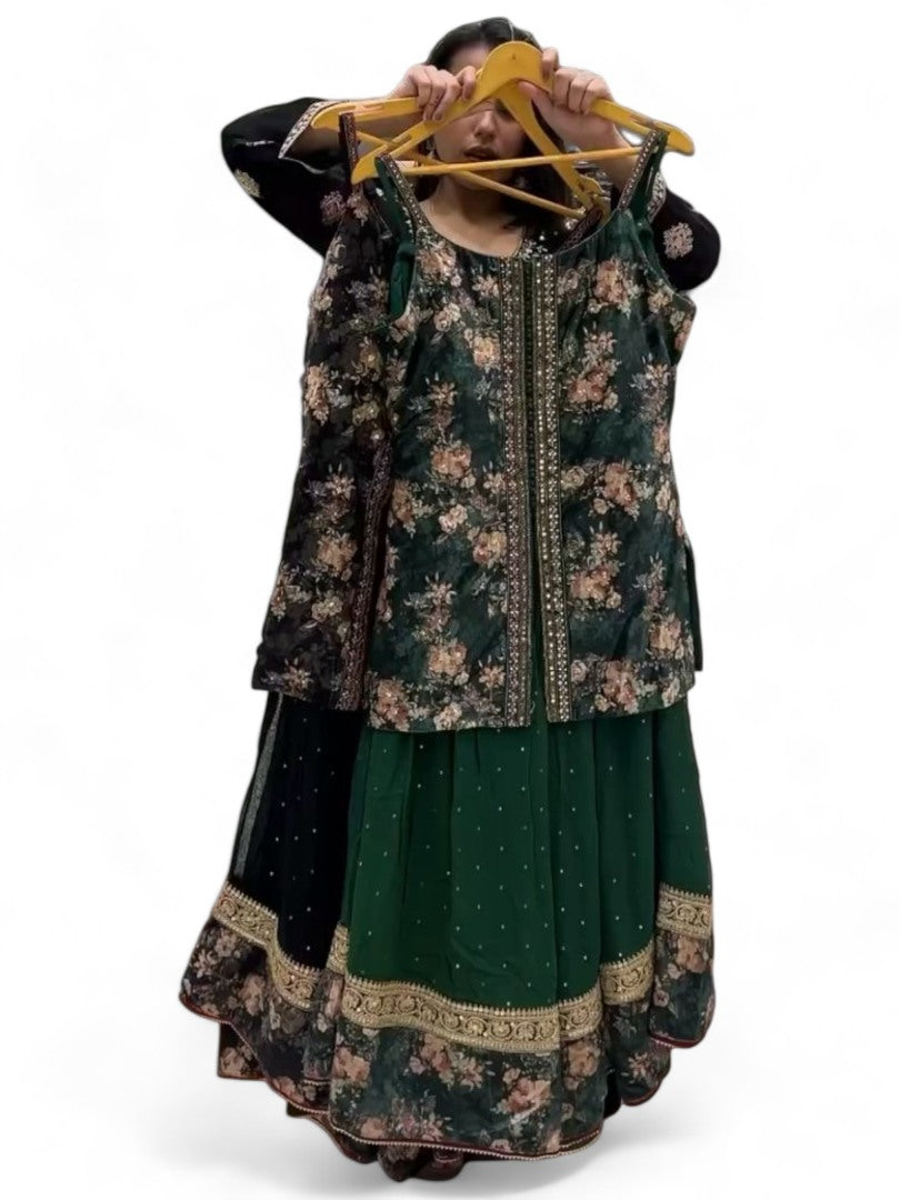 Green heavy work designer lehenga suit for wedding