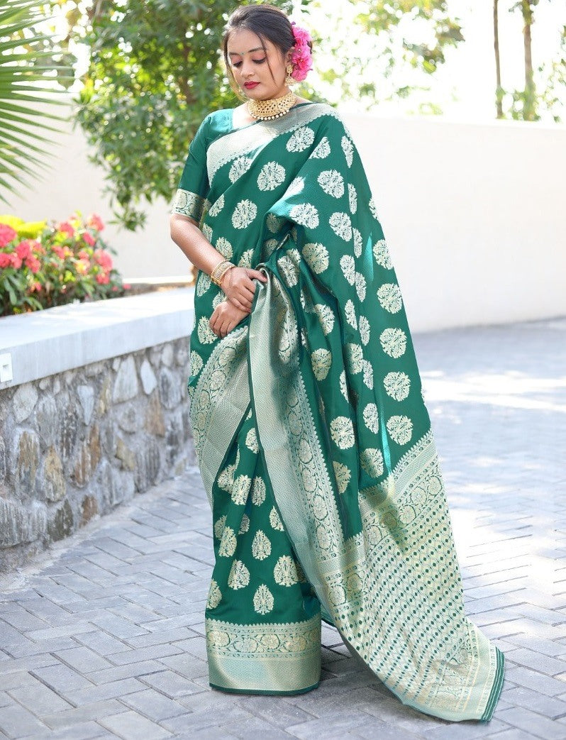 Green jacquard woven silk saree