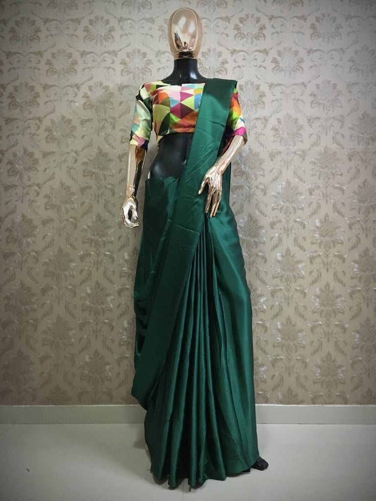 Green japan satin partywear saree