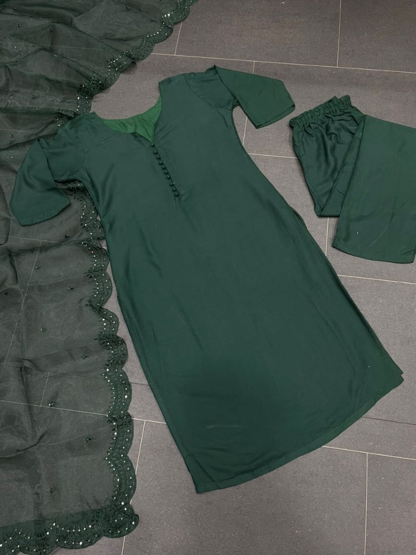 Green maska cotton plain pant suit