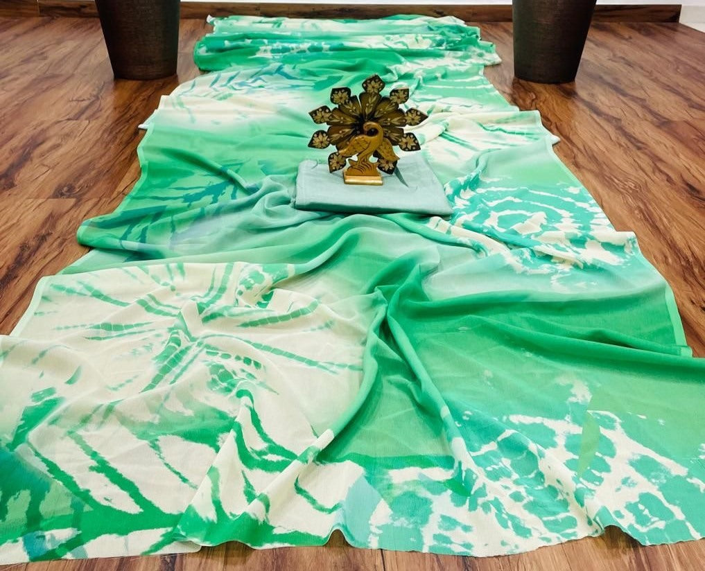 Green Multicolor georgette printed casual saree