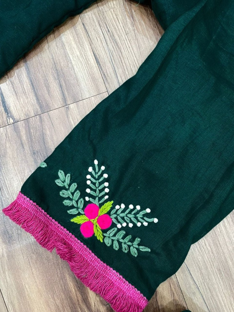 Green muslin cotton thread handwork salwar suit