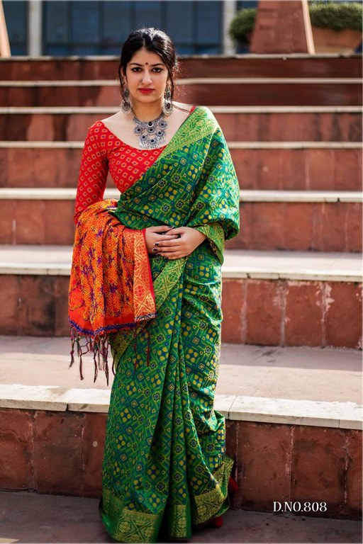 green patola silk saree