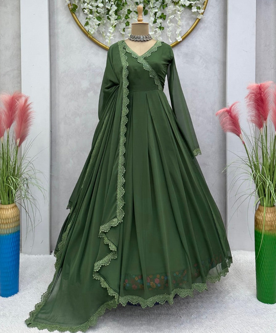 Green plain party wear gown
