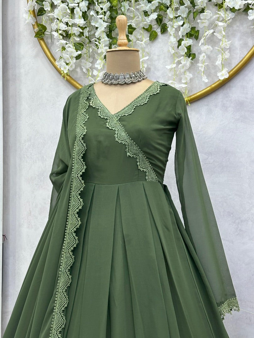 Green plain party wear gown