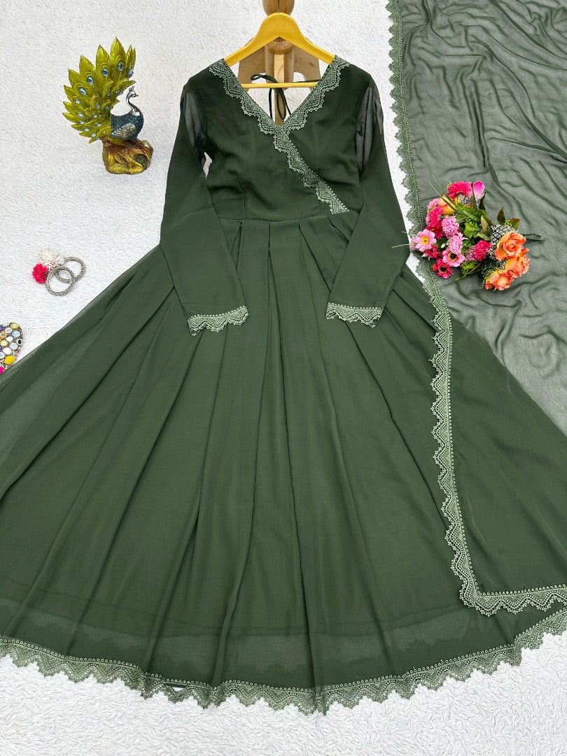 Green plain party wear gown