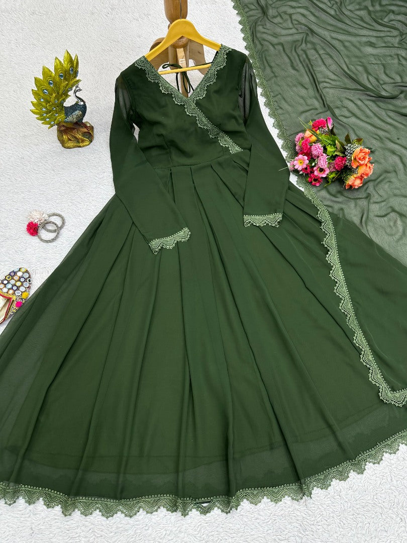 Green plain party wear gown