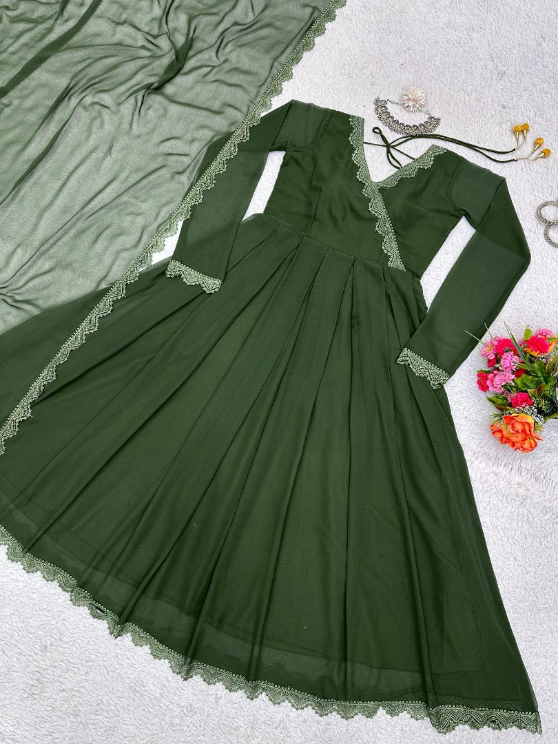 Green plain party wear gown
