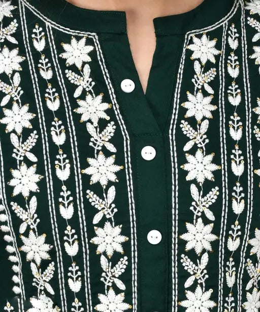 Green rayon chikankari work short kurti