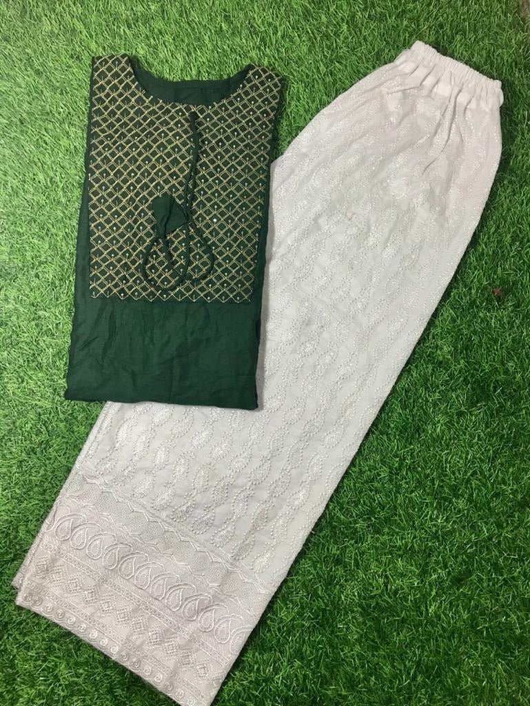 Green rayon thread sequence plazzo kurti