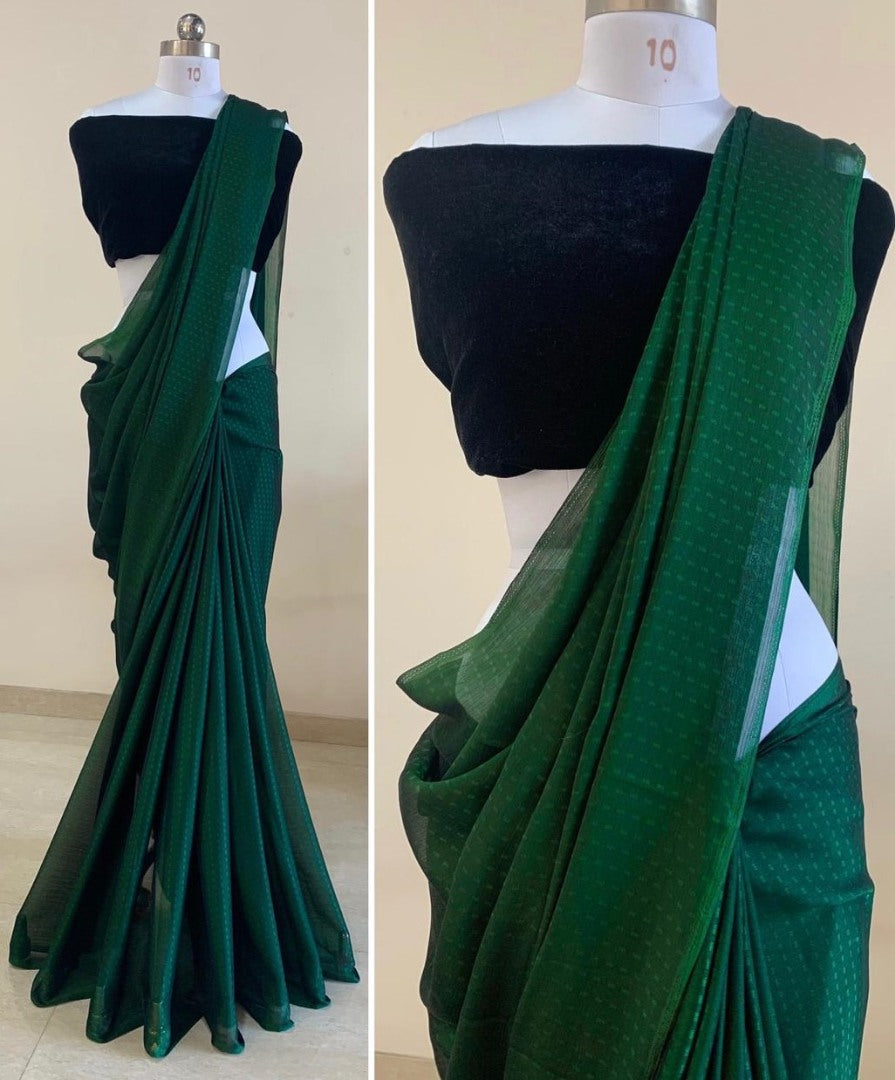 Green satin georgette party wear saree