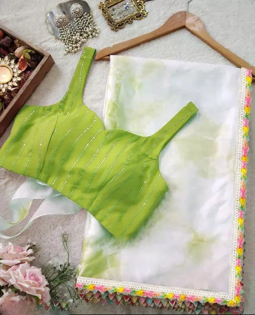 Green shibori print girlish organza saree