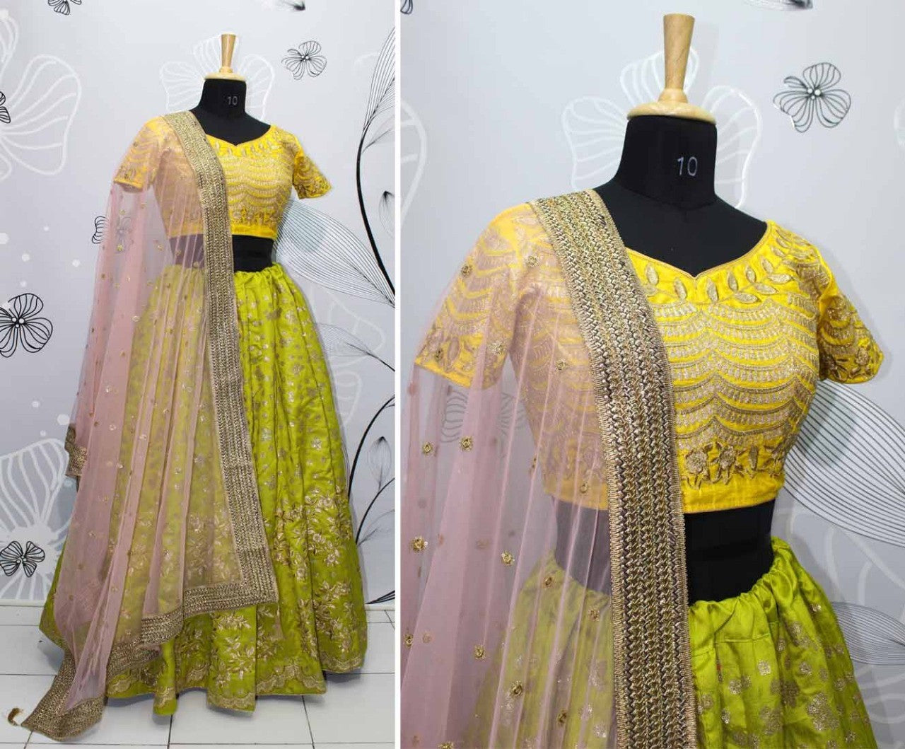 green thai silk embroidered bollywood style wedding lehenga