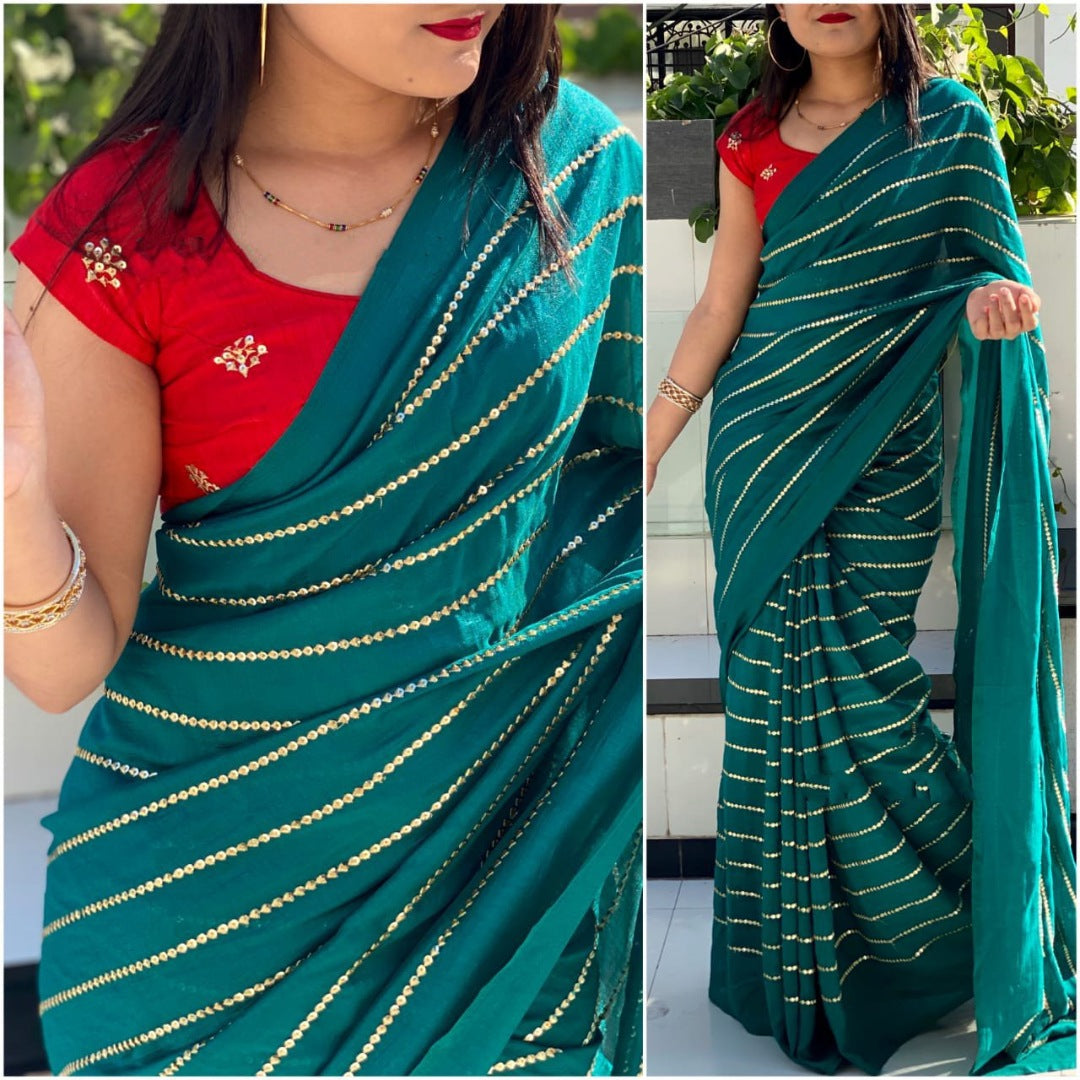 Green vichitra silk sequence work partywear saree