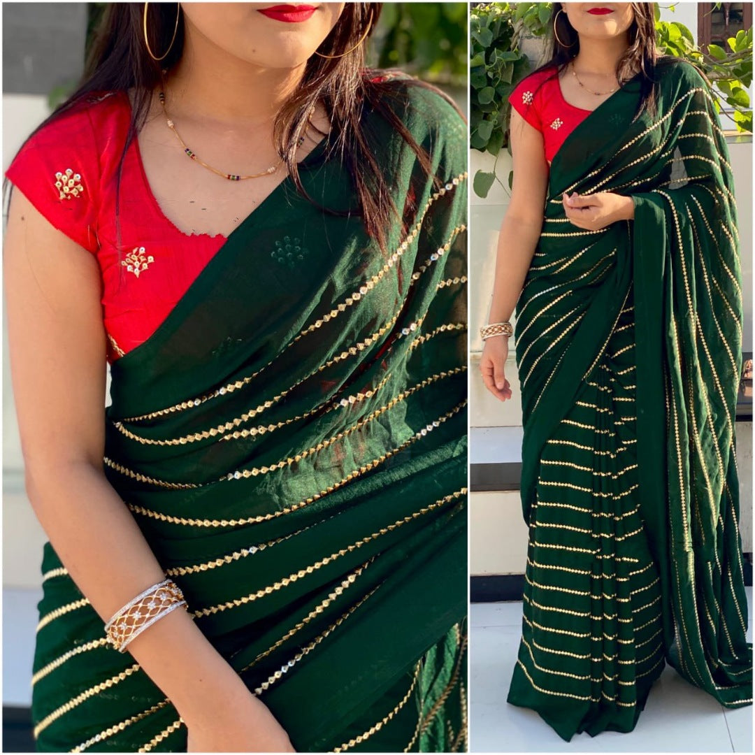 Green vichitra silk sequence work partywear saree