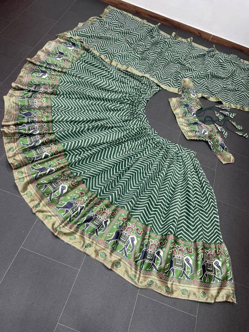 Green zig zag printed festival wear lehenga choli