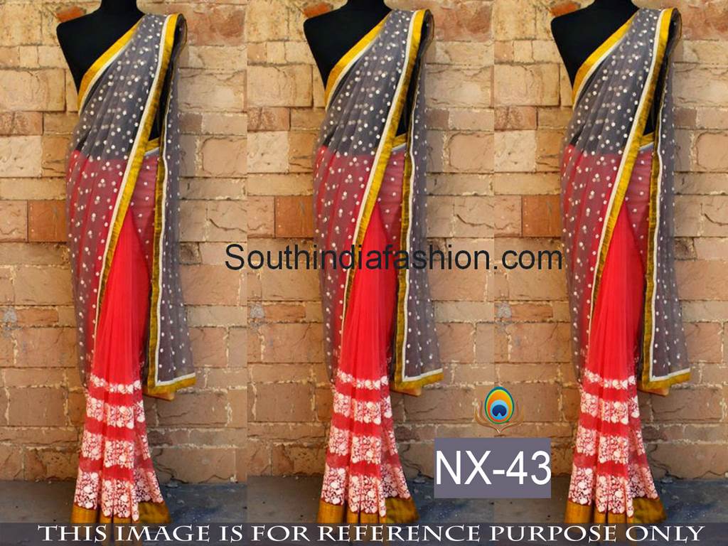 Grey and orange half half saree