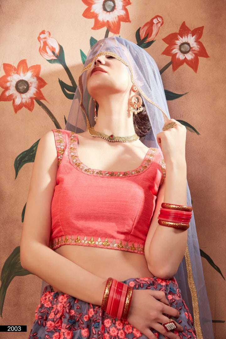 Grey art silk beautiful thread and zari worked wedding lehenga