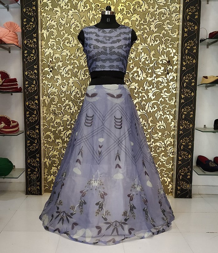 grey digital printed crop top lehenga
