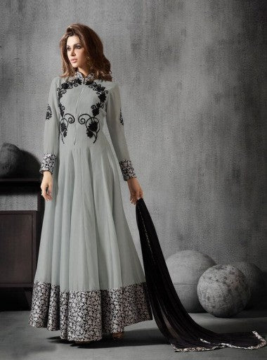 grey georgette long anarkali suit