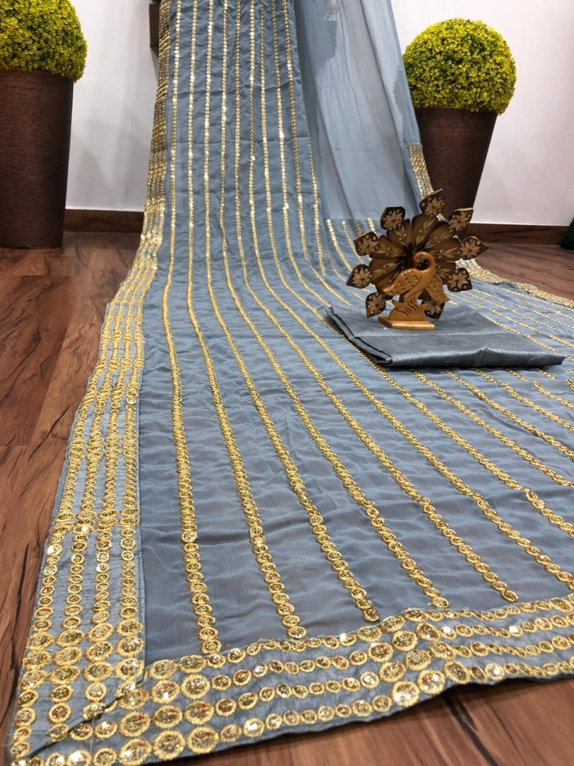 Grey georgette sequence work saree
