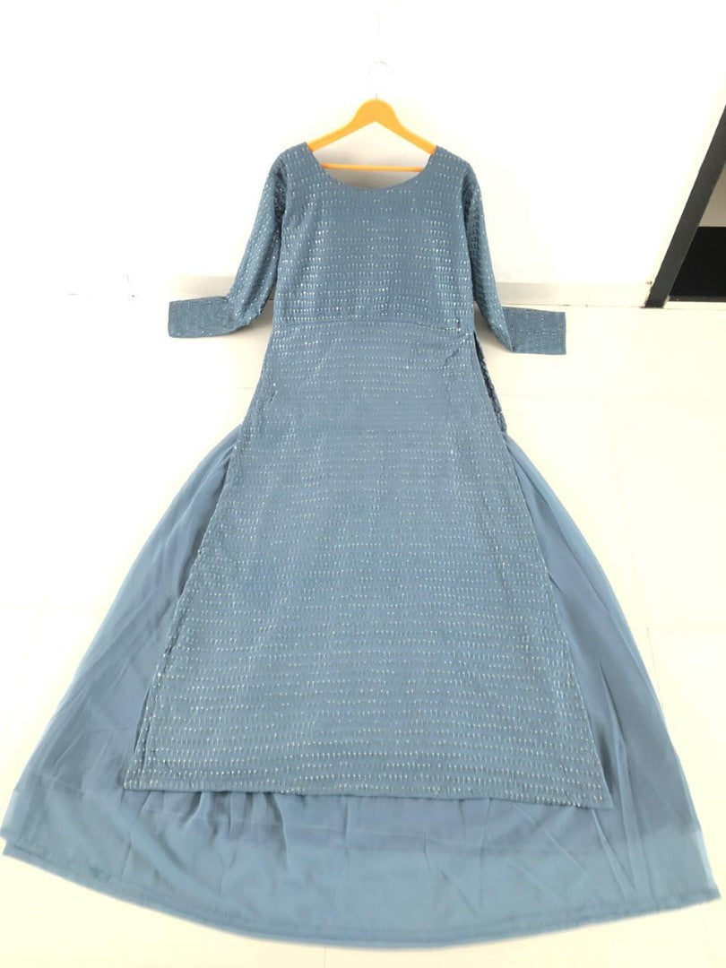 Grey georgette thread and sequence work lehenga suit