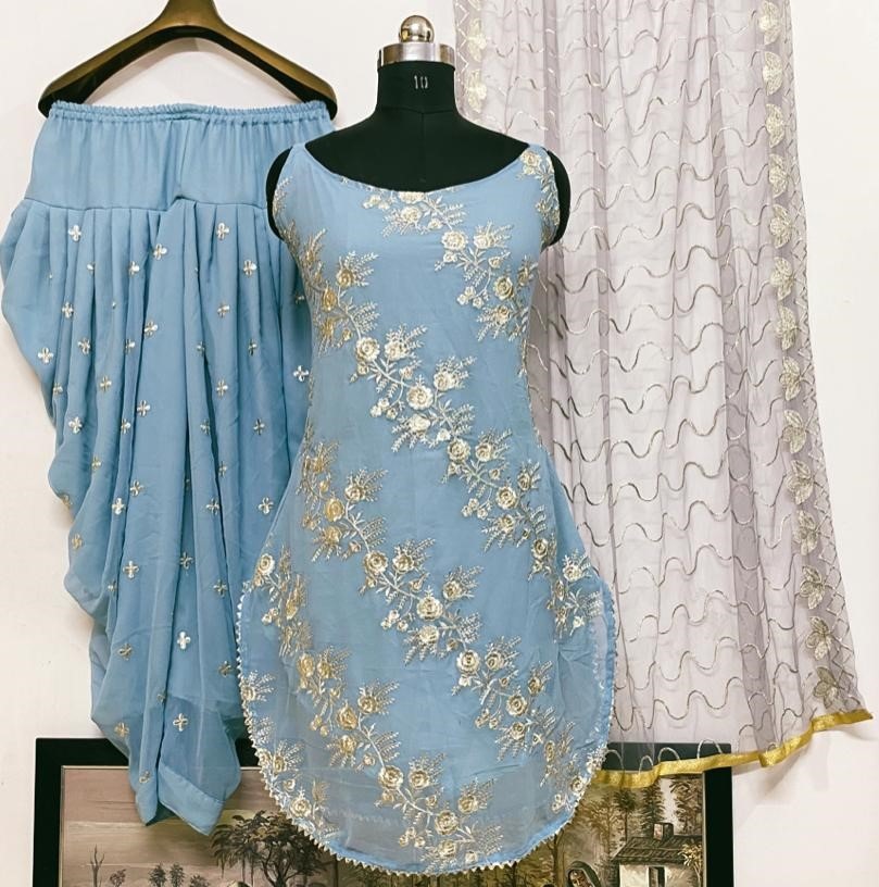 Grey heavy georgette embroidered work party wear dhoti suit