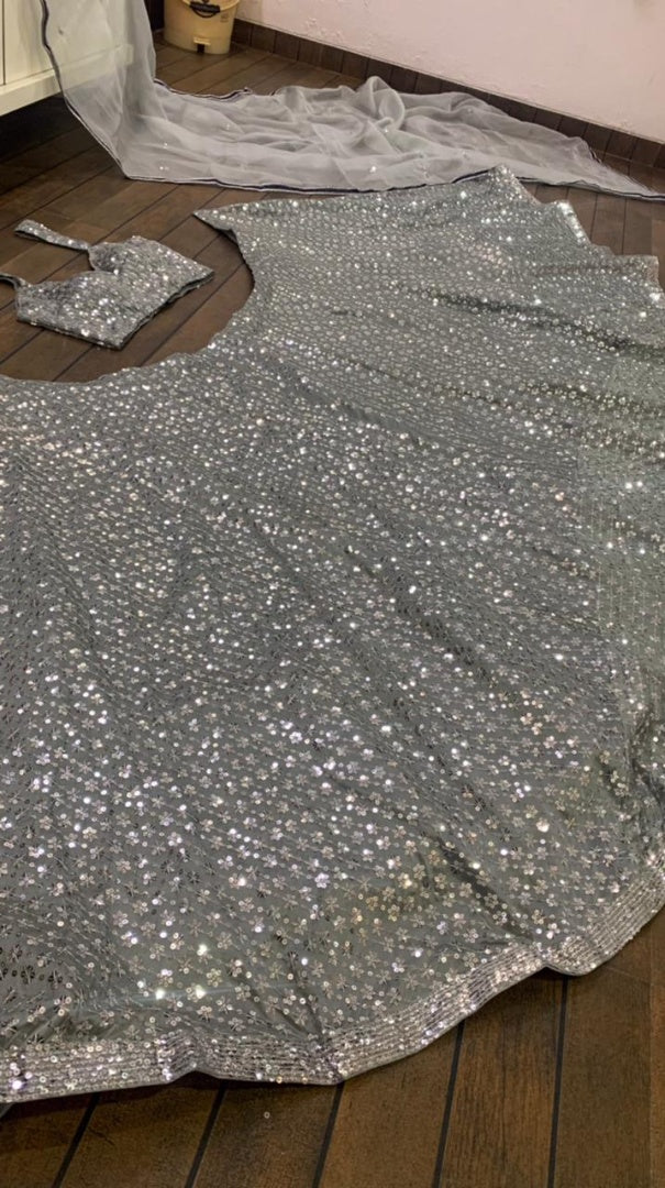 Grey kasturi crepe silk sequence wok wedding lehenga choli