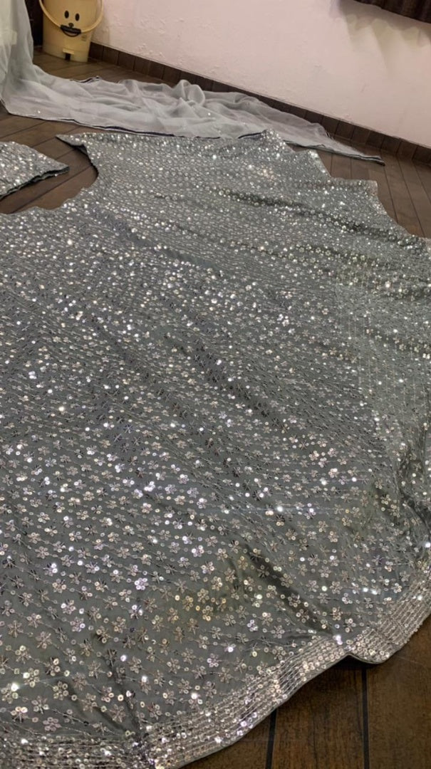 Grey kasturi crepe silk sequence wok wedding lehenga choli