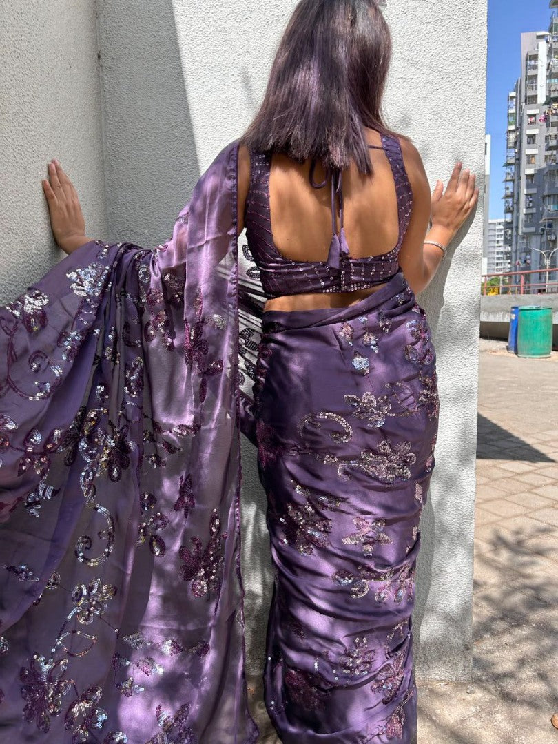 Grey kasturi silk heavy embroidery work party wear saree