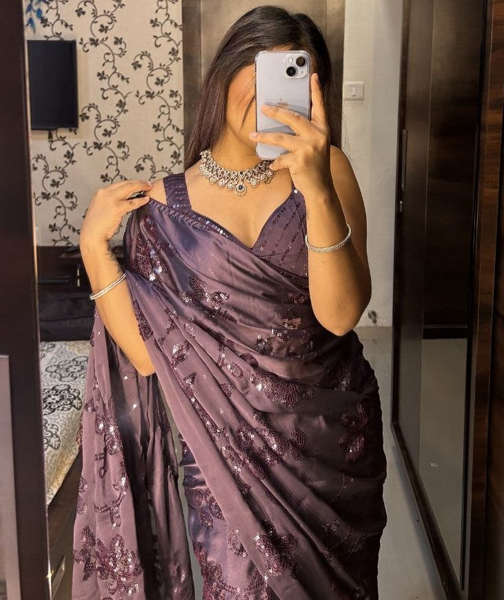 Grey kasturi silk heavy embroidery work party wear saree