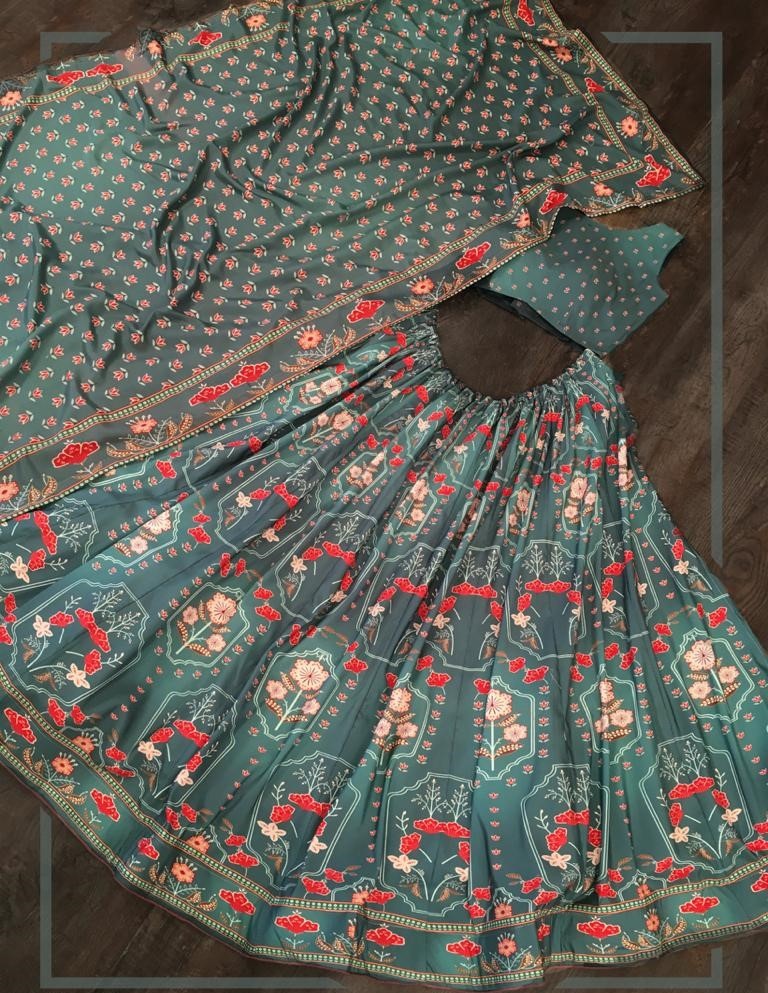 Grey vaishali silk digital printed party wear lehenga choli