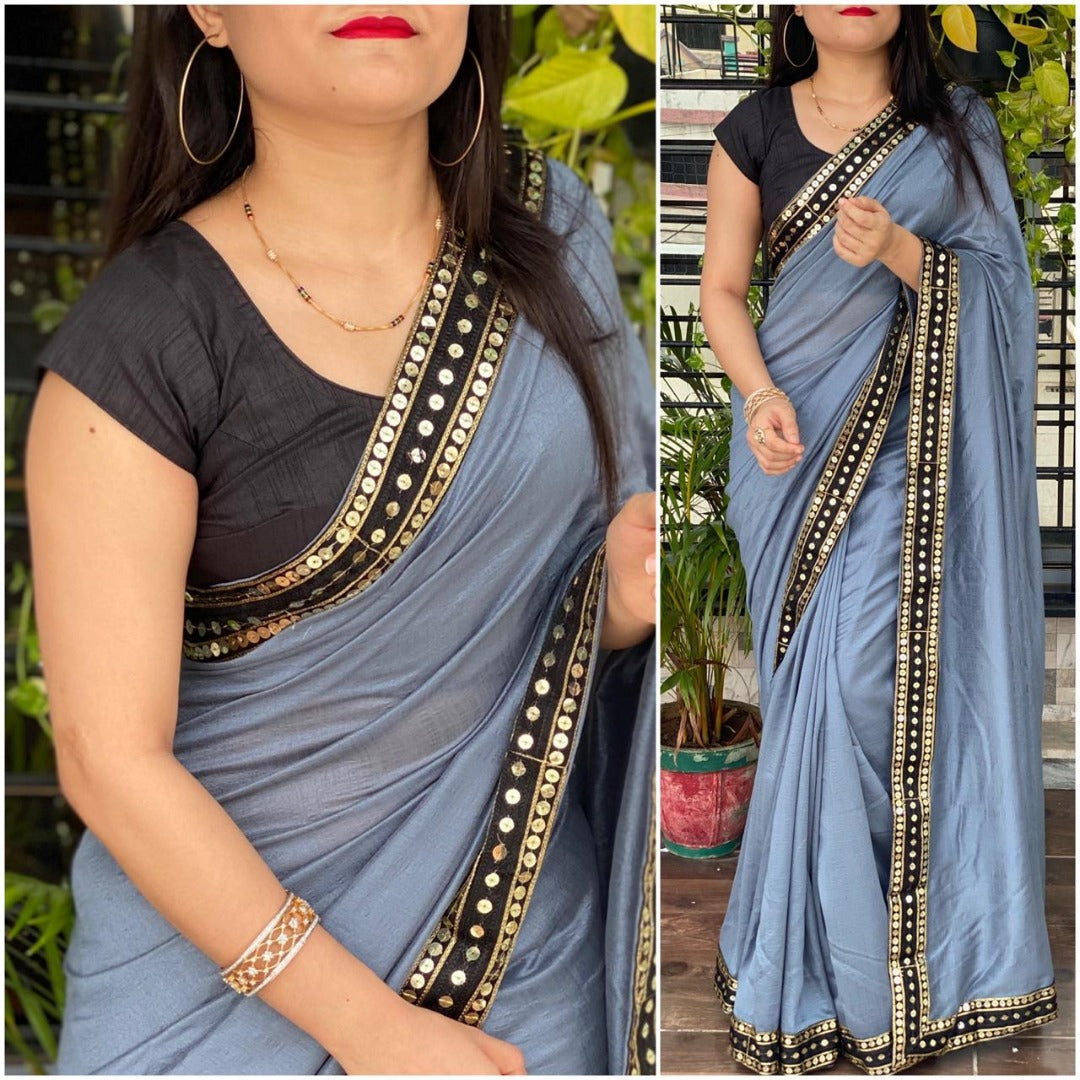 Grey vichitra silk sequence work partywear saree