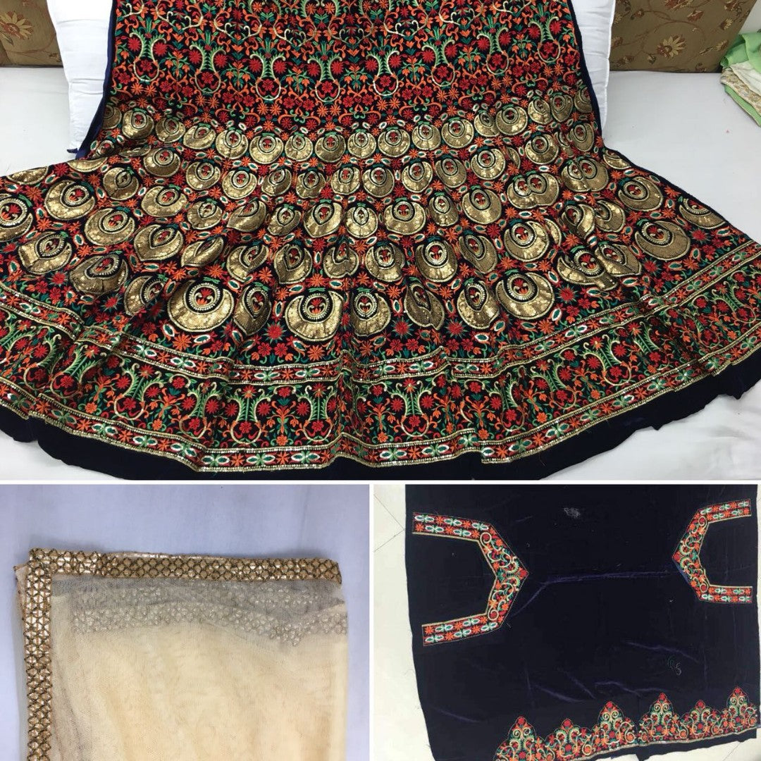 Heavy blue velvet embroidered bollywood style ceremonial gown