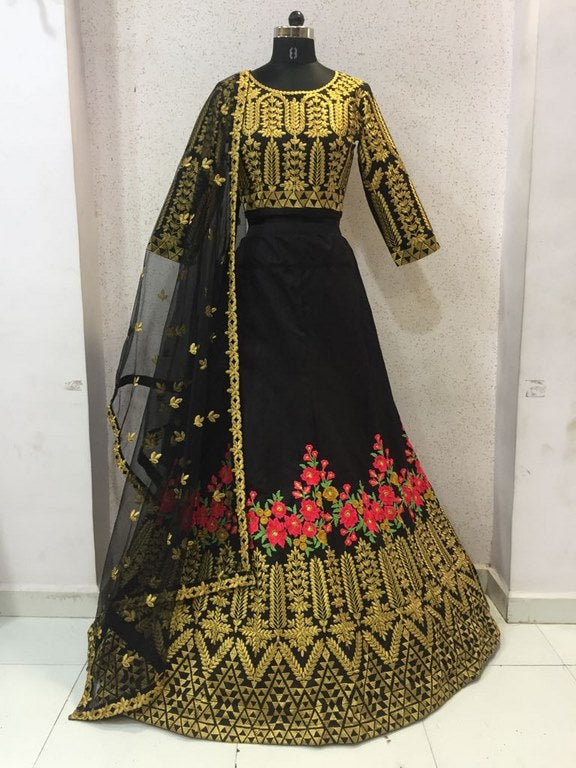 Heavy emboridered black banglori silk wedding lehenga