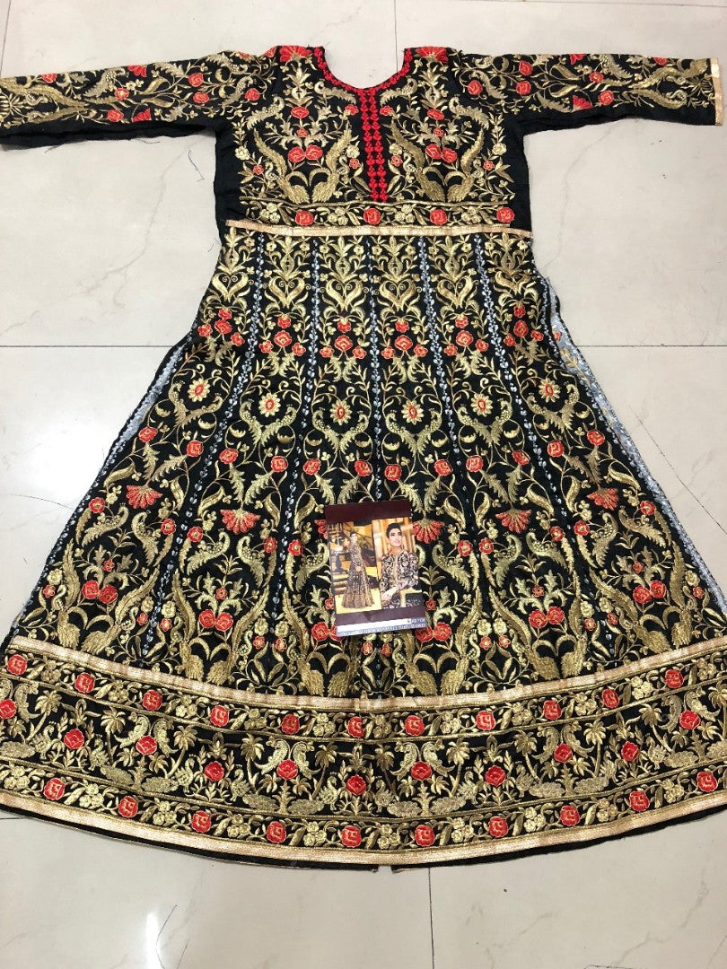 heavy embroidered black wedding gown